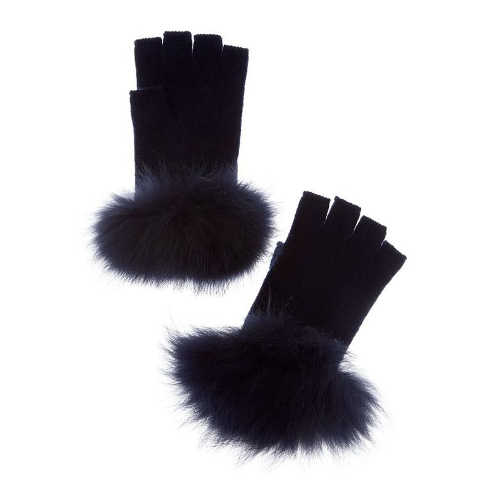 Sofiacashmere Fingerless Cashmere Gloves, Blue